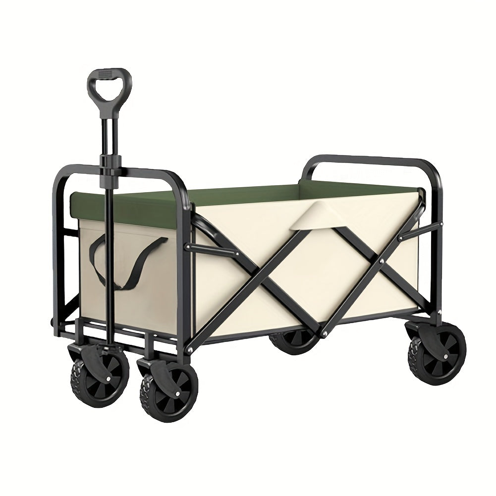 Foldable garden cart with green top and beige sides