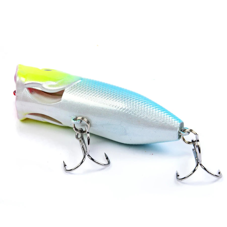 Fishing lure with a gradient color pattern on a white background