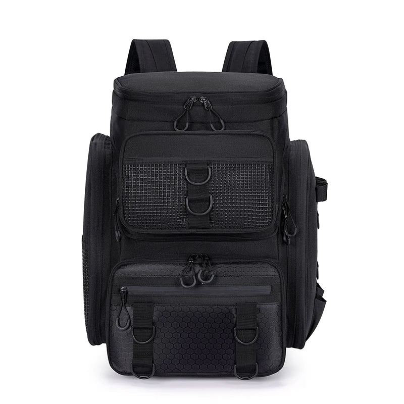 Black tactical fishing backpack