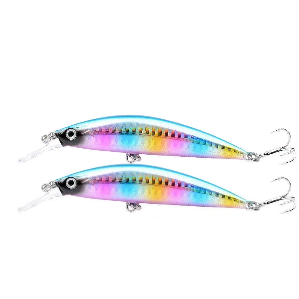 Two colorful fishing lures on a white background