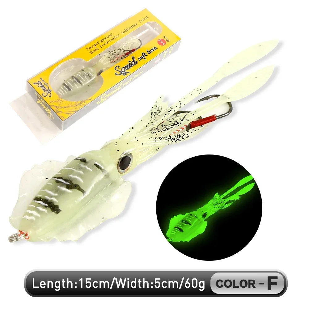 UV Luminous Squid Soft Plastic Lure – Realistic Bionic Saltwater Fishing Baits (60g) - Fishing Palace