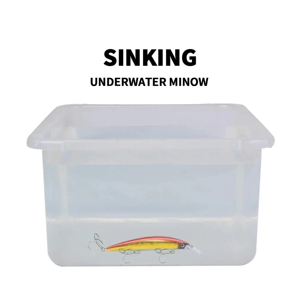 Clear container with a fishing lure illustration and text 'Sinking Underwater Minow' on a white background