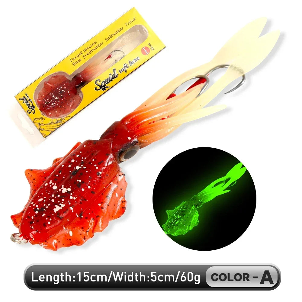 UV Luminous Squid Soft Plastic Lure – Realistic Bionic Saltwater Fishing Baits (60g) - Fishing Palace