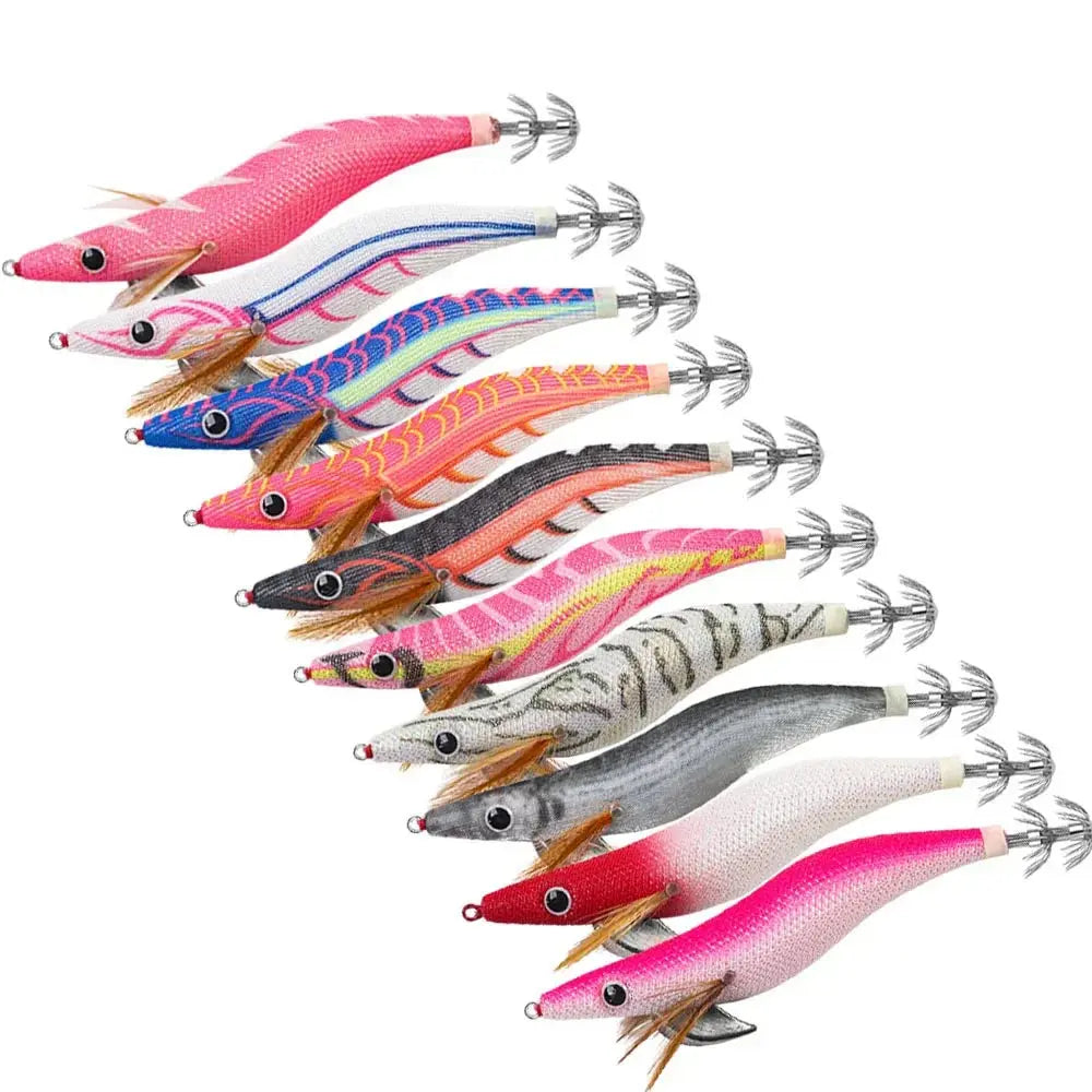 Assorted colorful fishing lures on a white background