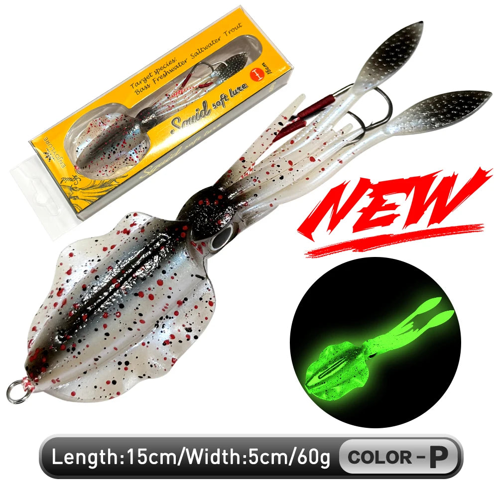 UV Luminous Squid Soft Plastic Lure – Realistic Bionic Saltwater Fishing Baits (60g) - Fishing Palace
