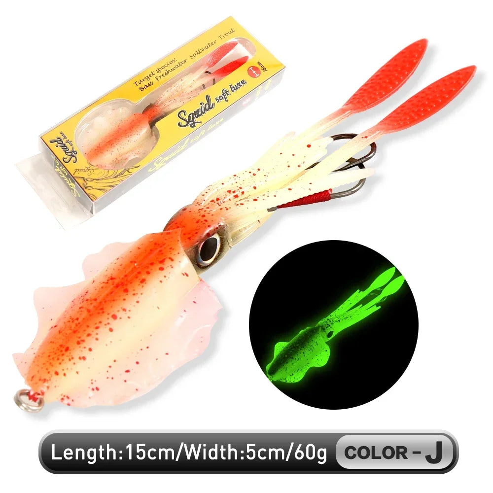 UV Luminous Squid Soft Plastic Lure – Realistic Bionic Saltwater Fishing Baits (60g) - Fishing Palace