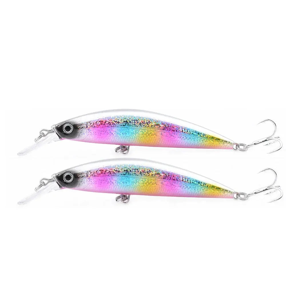 Two colorful fishing lures on a white background