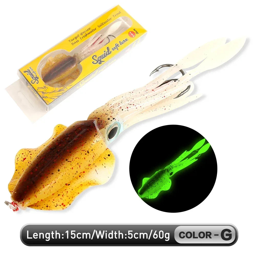 UV Luminous Squid Soft Plastic Lure – Realistic Bionic Saltwater Fishing Baits (60g) - Fishing Palace