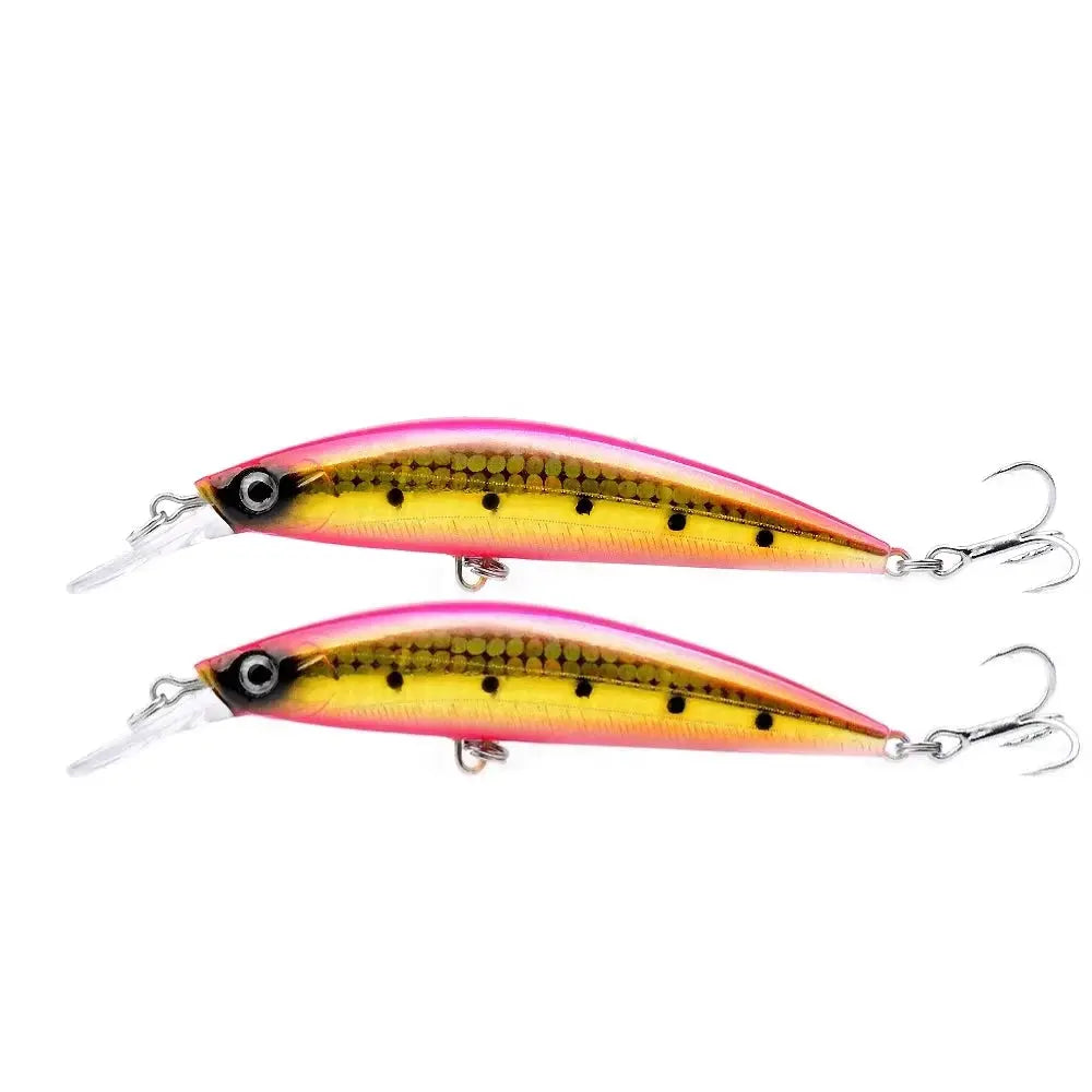 Two colorful fishing lures on a white background
