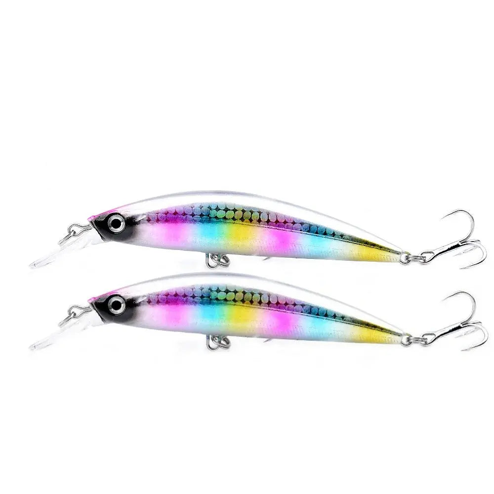 Two colorful fishing lures on a white background