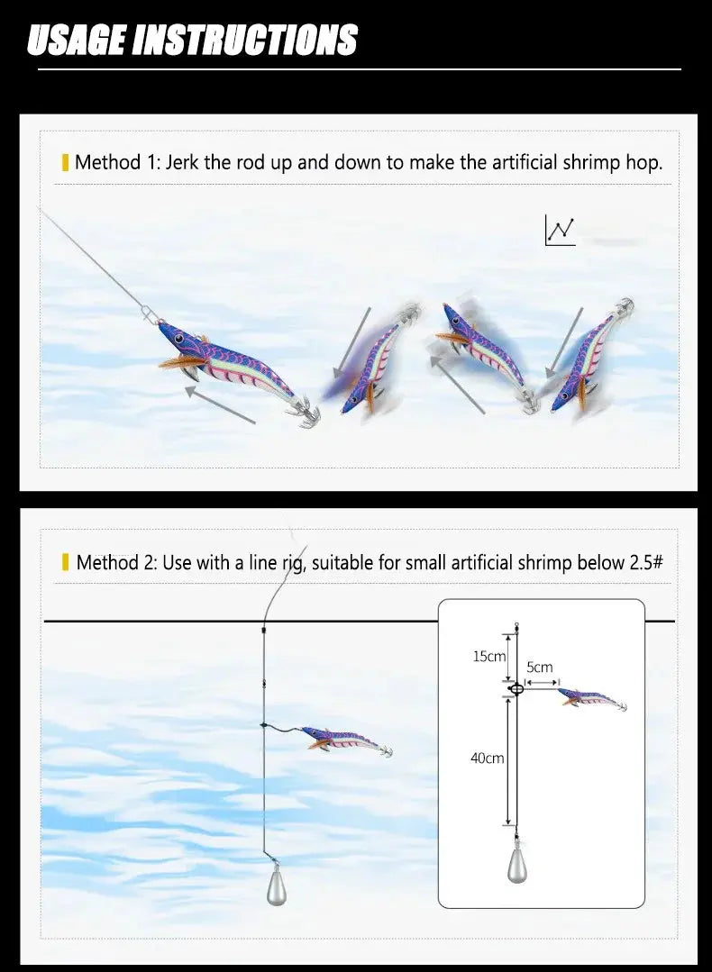 Usage instructions for a fishing lure with diagrams and text.