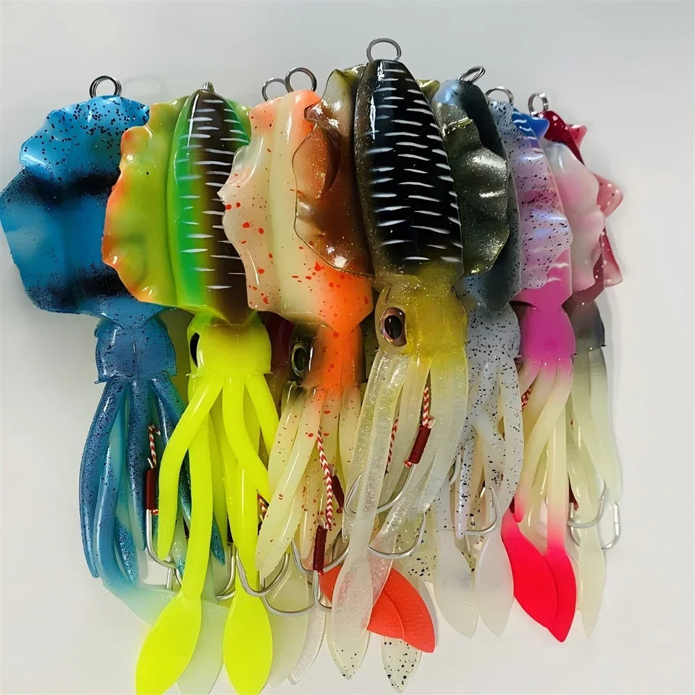 UV Luminous Squid Soft Plastic Lure – Realistic Bionic Saltwater Fishing Baits (60g) - Fishing Palace