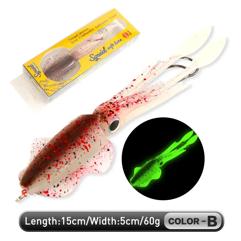 UV Luminous Squid Soft Plastic Lure – Realistic Bionic Saltwater Fishing Baits (60g) - Fishing Palace