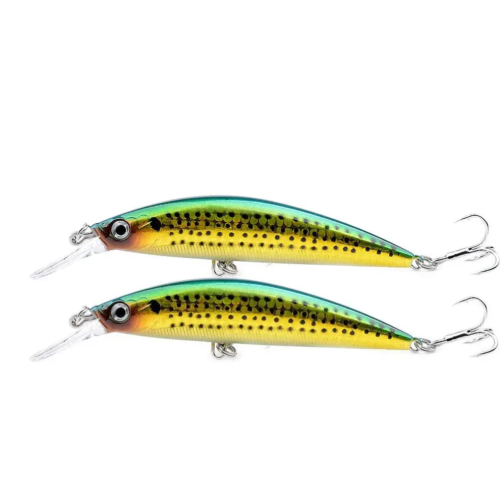 Two colorful fishing lures on a white background