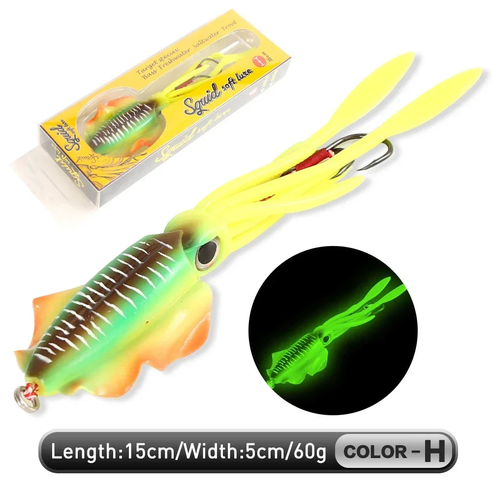 UV Luminous Squid Soft Plastic Lure – Realistic Bionic Saltwater Fishing Baits (60g) - Fishing Palace