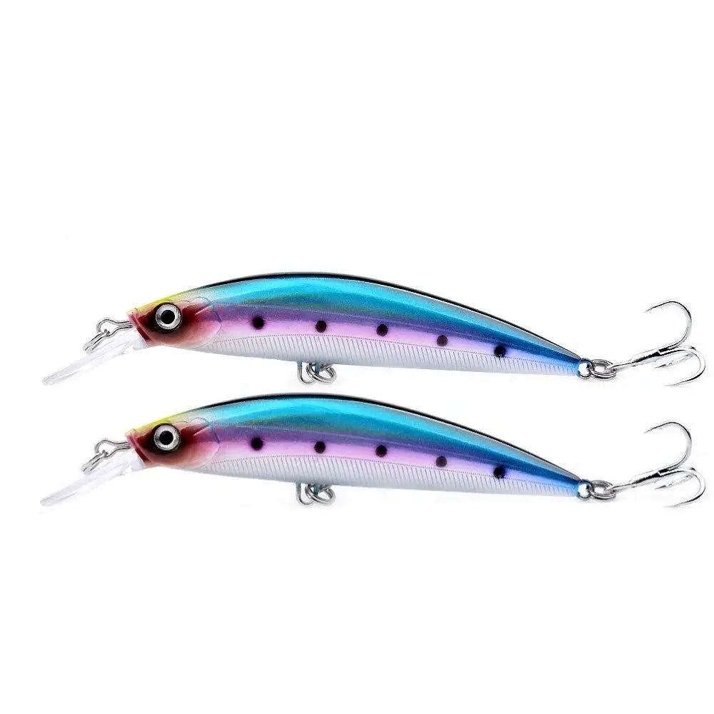 Two colorful fishing lures on a white background