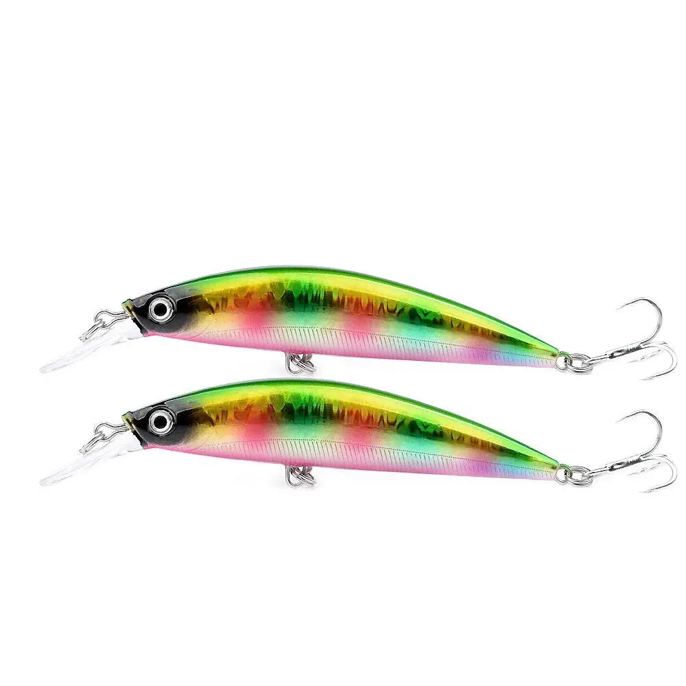 Two colorful fishing lures on a white background