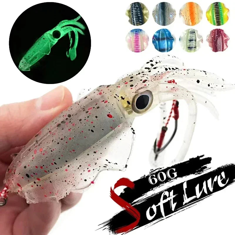 UV Luminous Squid Soft Plastic Lure – Realistic Bionic Saltwater Fishing Baits (60g) - Fishing Palace