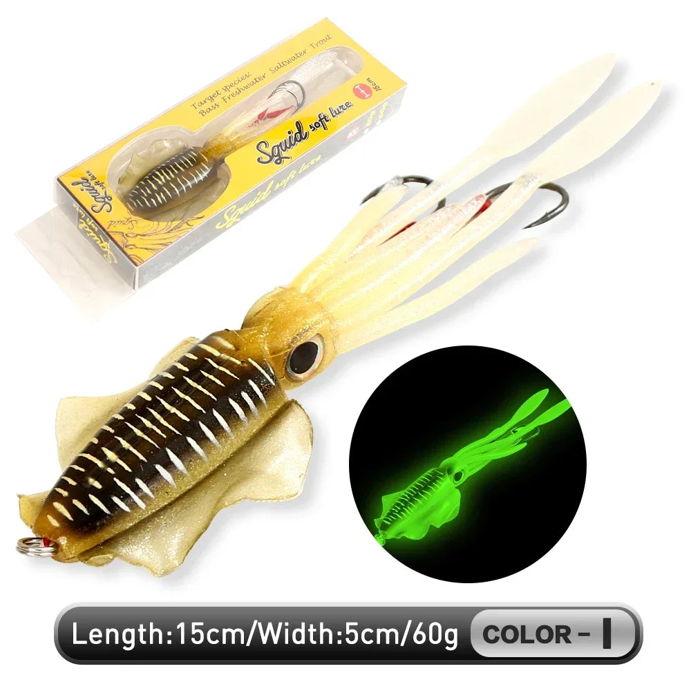 UV Luminous Squid Soft Plastic Lure – Realistic Bionic Saltwater Fishing Baits (60g) - Fishing Palace