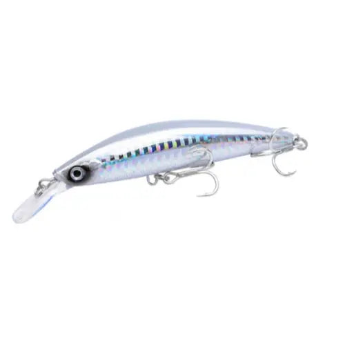 Fishing lure with a striped pattern on a white background